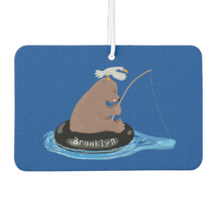 Cute bear cub fishing cartoon illustration car air freshener