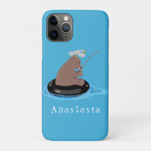 Cute bear cub fishing cartoon illustration iPhone 11 pro case