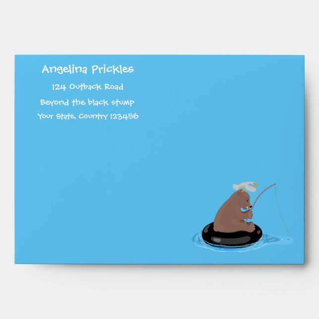 Cute bear cub fishing cartoon illustration envelope (Front)