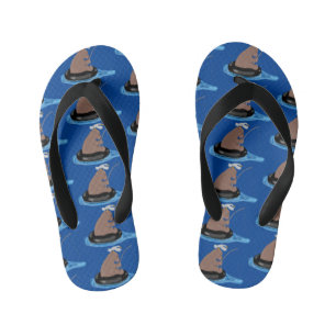 Cute bear cub fishing cartoon illustration kid's flip flops
