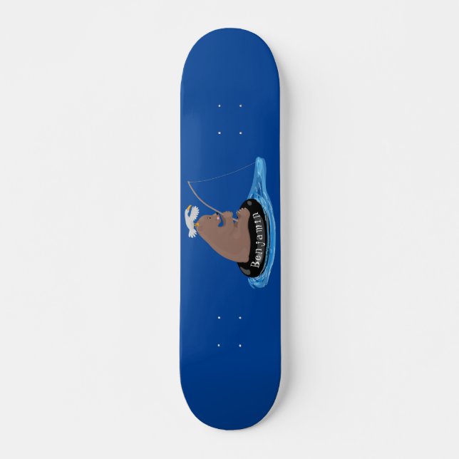 Cute bear cub fishing cartoon illustration skateboard (Front)