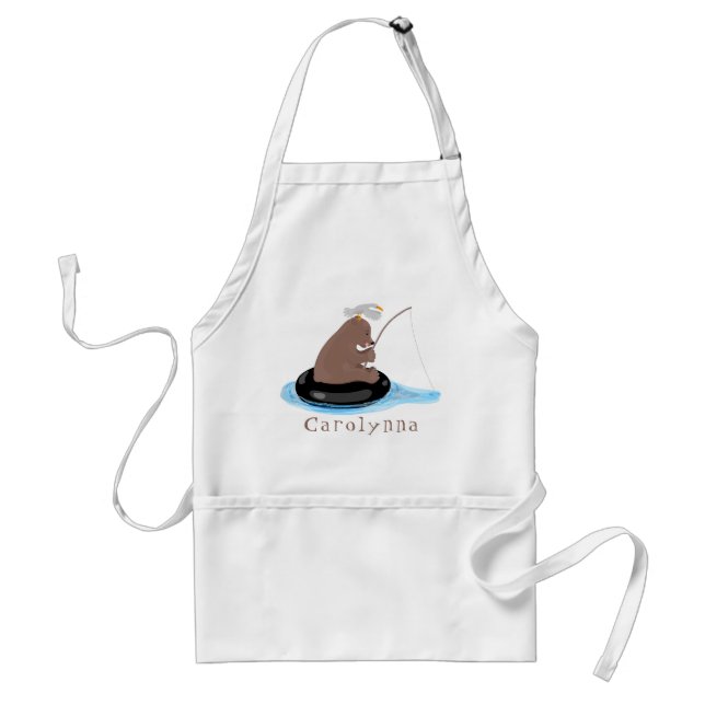 Cute bear cub fishing cartoon illustration standard apron (Front)