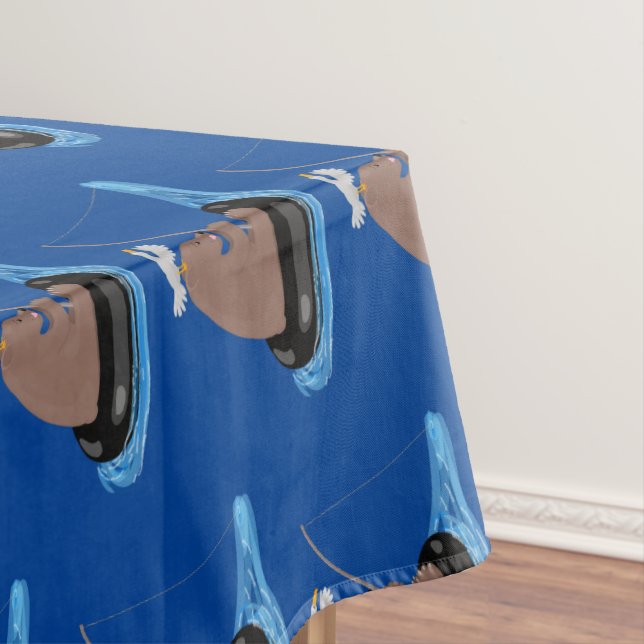 Cute bear cub fishing cartoon illustration  tablecloth (In Situ)