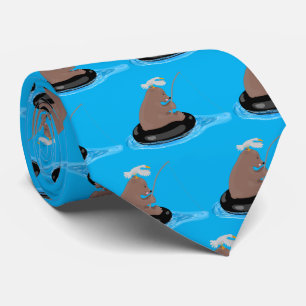 Cute bear cub fishing cartoon illustration tie