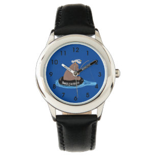 Cute bear cub fishing cartoon illustration watch