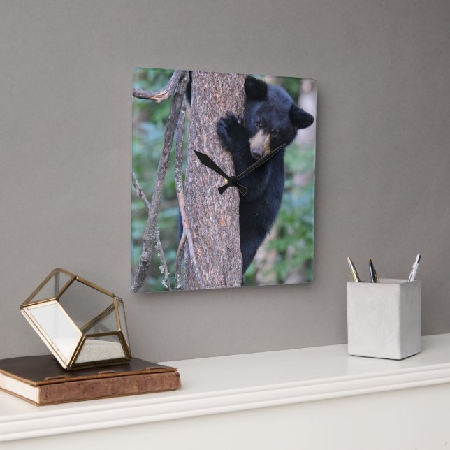 Cute Bear Cub Tree Or Your Own Photo Square Wall C Clock (Office)