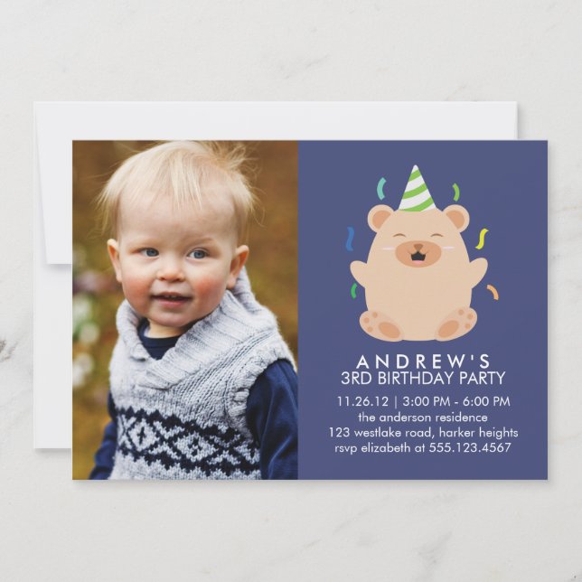 Cute Bear Custom Photo Birthday Party Invitation (Front)