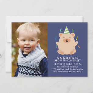 Cute Bear Custom Photo Birthday Party Invitation