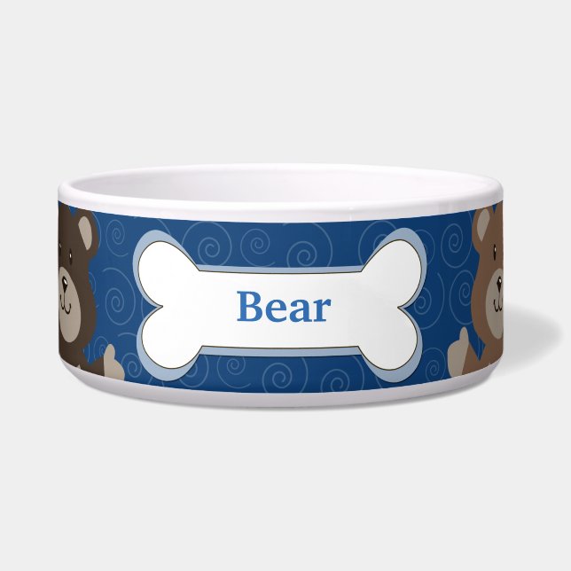 Cute Bear Customised Pet Dog Food Bowl - Navy (Front)