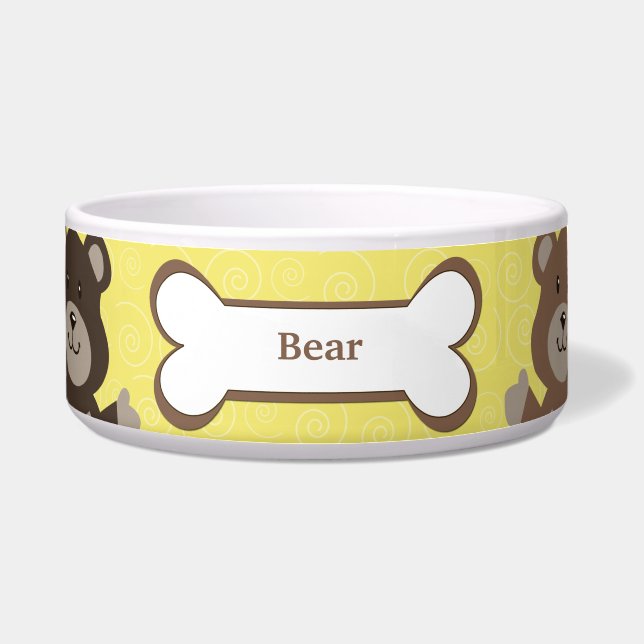 Cute Bear Customised Pet Dog Food Bowl - Yellow (Front)