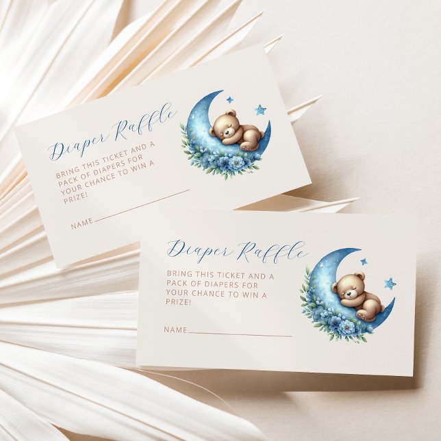 Cute Bear Diaper Raffle Blue Moon Boy Baby Shower  Enclosure Card (Creator Uploaded)