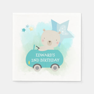 Cute Bear Driving Car Boys Birthday Party Napkin