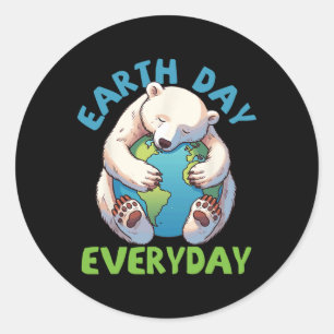 Cute Bear Earth Day Every Day Hug The Earth Classic Round Sticker