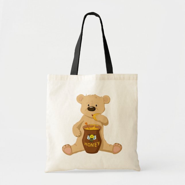 Cute bear eating honey tote bag (Front)