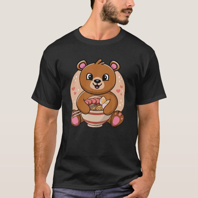 Cute Bear Eating Ramen Noodles For Men Women Boys T-Shirt (Front)