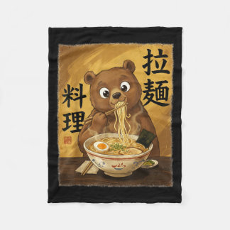 Cute Bear Eating Ramen Noodles Funny Japan Kawaii Fleece Blanket