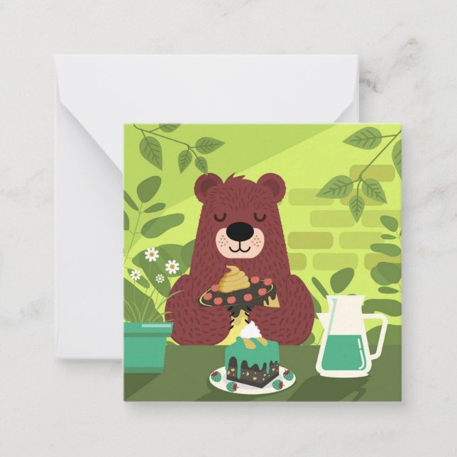 Cute Bear Enjoying A Cake Card (Front)