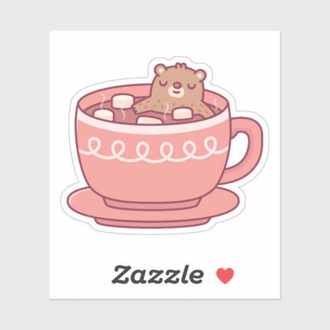 Cute Bear Enjoying A Soak In Hot Cocoa With Marshm (Sheet)