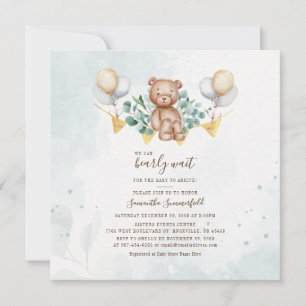 Cute Bear Eucalyptus Rustic Botanical Baby Shower Invitation