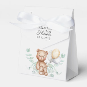 Cute Bear Eucalyptus Script Balloons Baby Shower Favour Box