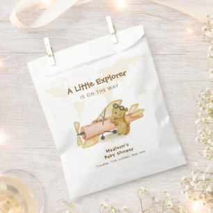 Cute Bear Explorer World Map Airplane Baby Shower Favour Bags
