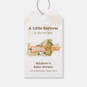 Cute Bear Explorer World Map Airplane Baby Shower  Gift Tags