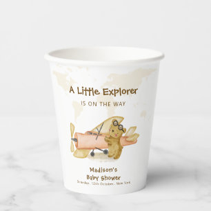 Cute Bear Explorer World Map Airplane Baby Shower Paper Cups