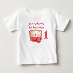 Cute Bear Face in a Red Scarf Birthday Baby T-Shirt