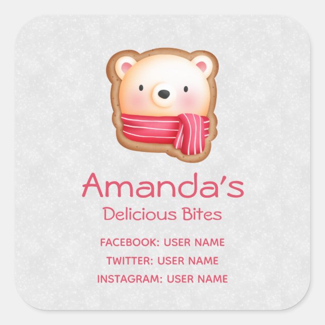 Cute Bear Face in a Red Scarf Business Square Sticker (Front)