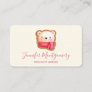 Cute Bear Face in a Red Scarf Christmas Cookie Business Card