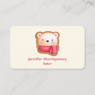 Cute Bear Face in a Red Scarf Christmas Cookie Business Card