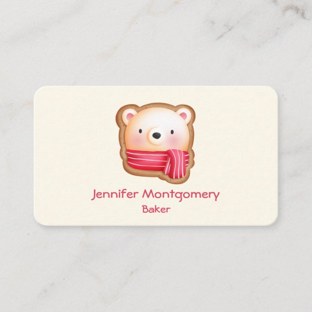 Cute Bear Face in a Red Scarf Christmas Cookie Business Card (Front)