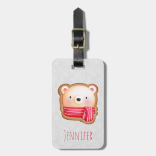 Cute Bear Face in a Red Scarf Christmas Cookie Luggage Tag