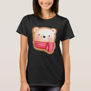 Cute Bear Face in a Red Scarf Christmas Cookie T-Shirt
