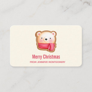 Cute Bear Face in a Red Scarf Christmas Greeting Business Card