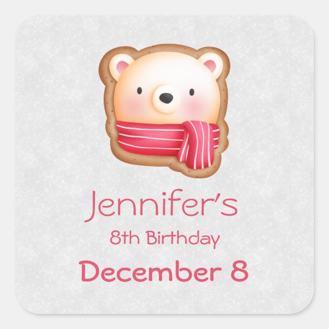 Cute Bear Face in a Red Scarf Save the Date Square Square Sticker (Front)