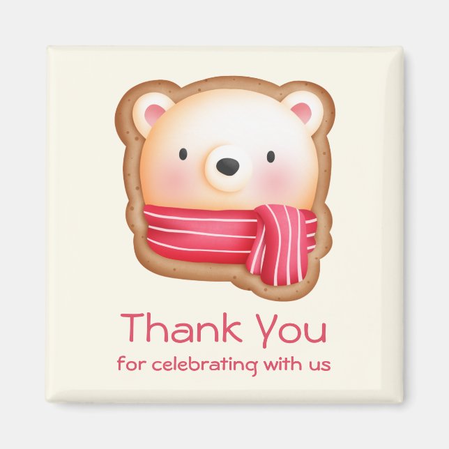 Cute Bear Face in a Red Scarf Thank You Magnet (Front)