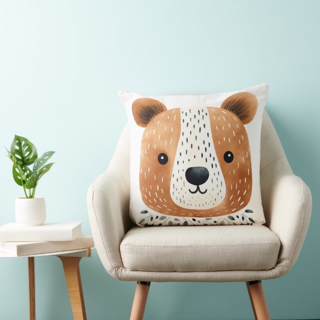 Cute Bear Face Pillow, Kids Room Decor Cushion (Chair)
