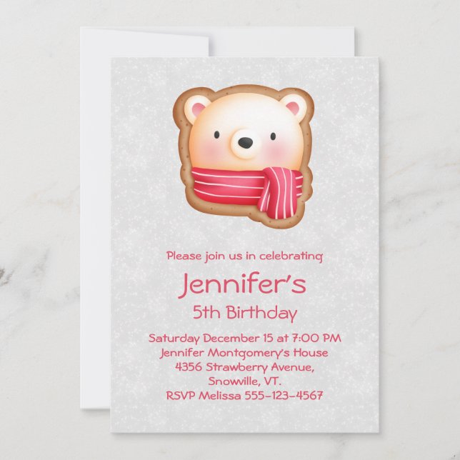 Cute Bear Face Red Scarf & Rosy Cheeks Birthday Invitation (Front)