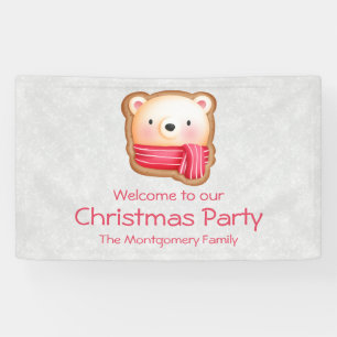 Cute Bear Face Red Scarf & Rosy Cheeks Christmas Banner
