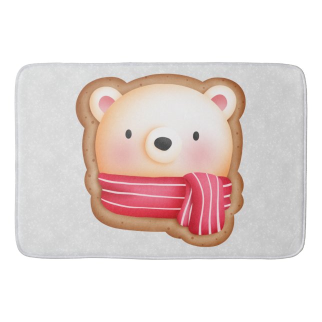 Cute Bear Face Red Scarf & Rosy Cheeks Christmas Bath Mat (Front)