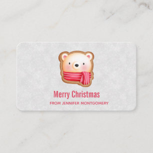 Cute Bear Face Red Scarf & Rosy Cheeks Christmas Business Card