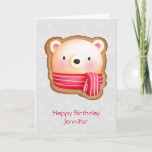 Cute Bear Face Red Scarf & Rosy Cheeks Christmas Card