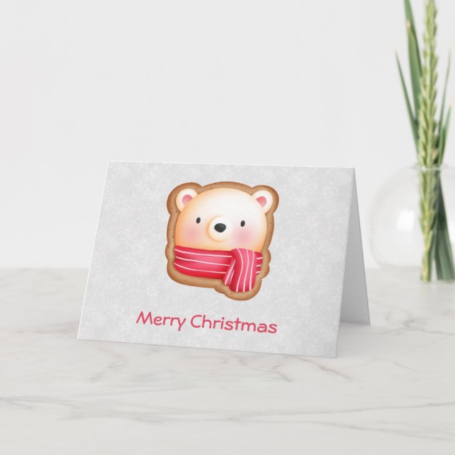 Cute Bear Face Red Scarf & Rosy Cheeks Christmas Card (Front)