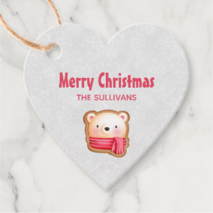 Cute Bear Face Red Scarf & Rosy Cheeks Christmas Favour Tags