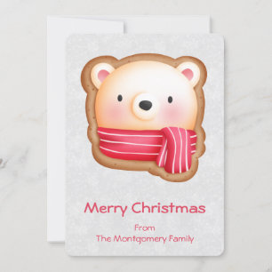 Cute Bear Face Red Scarf & Rosy Cheeks Christmas Holiday Card