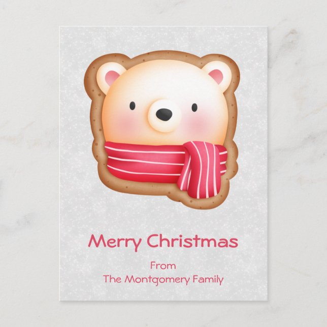 Cute Bear Face Red Scarf & Rosy Cheeks Christmas Holiday Postcard (Front)