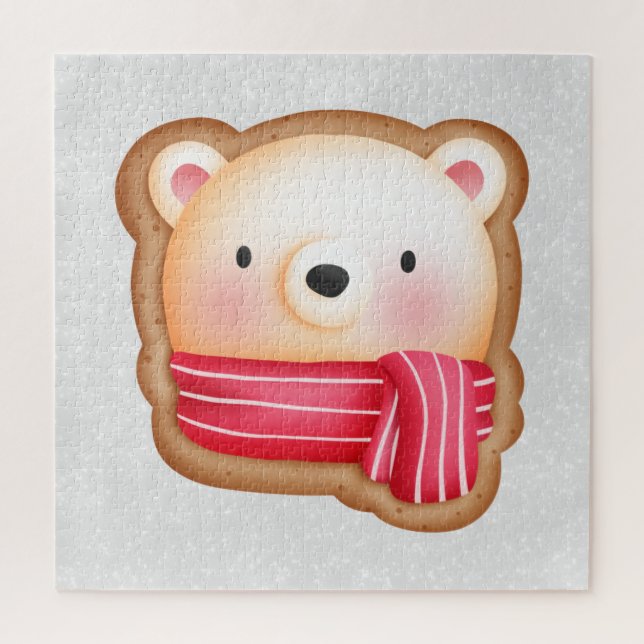 Cute Bear Face Red Scarf & Rosy Cheeks Christmas Jigsaw Puzzle (Vertical)