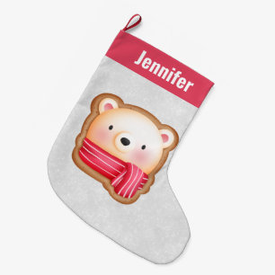 Cute Bear Face Red Scarf & Rosy Cheeks Christmas Large Christmas Stocking