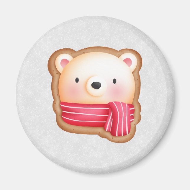  Cute Bear Face Red Scarf & Rosy Cheeks Christmas Magnet (Front)